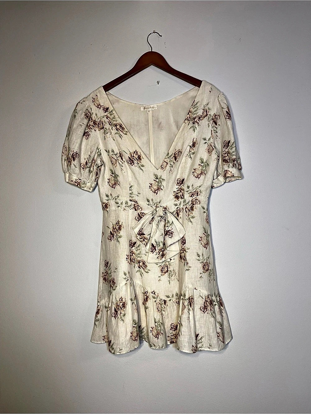 LoveShackFancy Lena Dress Floral Mini Dress Cream & Pink Large